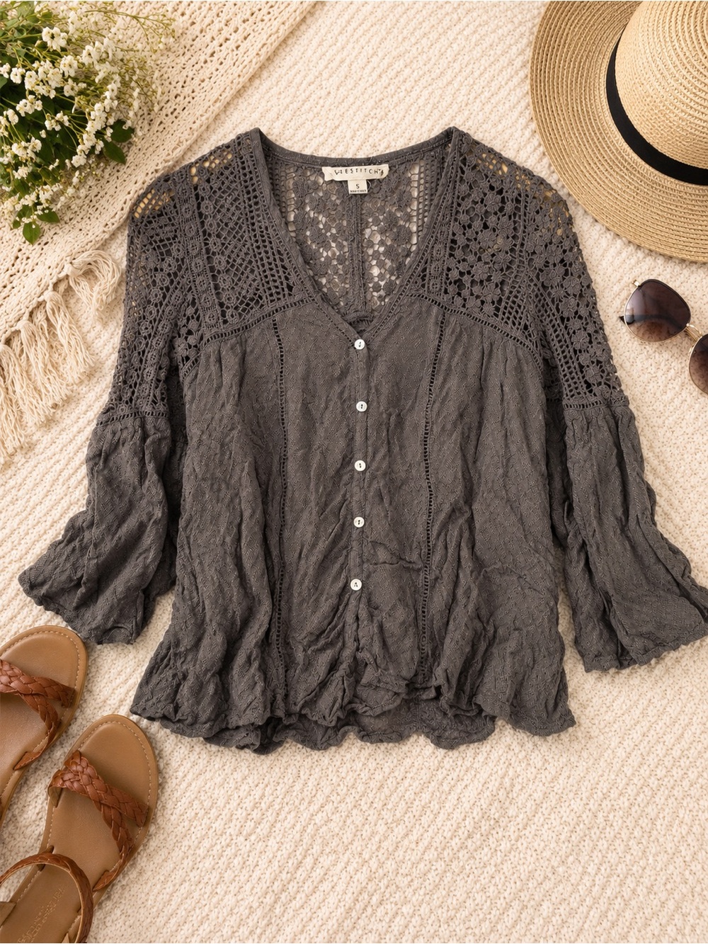 Lovestitch gray boho blouse
